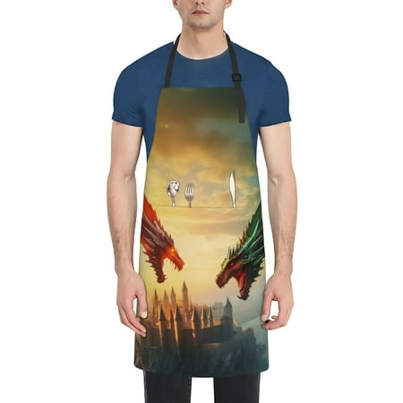 

Coaee Castle Red Green Sky Dragon for Waterproof Apron for Unisex Adult with Adjustable Bib Apron
