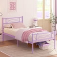 thumbnail image 3 of Yoneston Kids Twin Size Metal Platform Bed Frame Single Bed with Bowknot Headboards for Girls Bedroom Furniture - Light Purple, 3 of 10