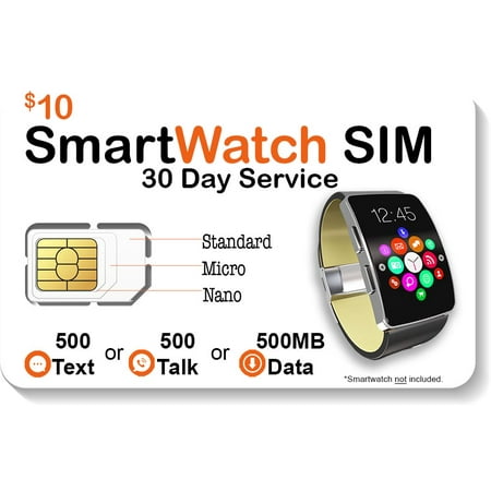 $10 Smart Watch SIM Card For 2G 3G 4G LTE GSM Smartwatches and Wearables - 30 Day Service - USA Canada & Mexico (Best Sim For Usa)