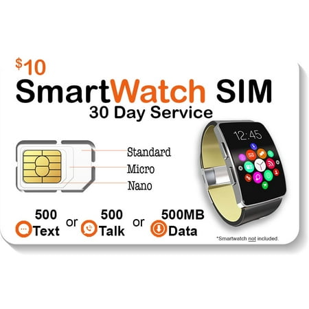 $10 Smart Watch SIM Card For 2G 3G 4G LTE GSM Smartwatches and Wearables - 30 Day Service - USA Canada & Mexico (Best International Roaming Sim)