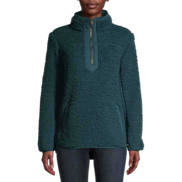 Time and Tru Time and Tru Women's Quarter Zip Sherpa Pullover