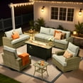 thumbnail image 3 of Vcatnet Patio Outdoor Conversation Set, 10 Pieces Sectional Sofa with 54" Fire Pit, All Weather Wicker Patio Furniture Set with Swivel Rockers and Solar Powered Coffee Table, Gray, 3 of 10