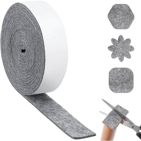 19.7ft x 1.97inch Self Adhesive Felt Tape Gray Sticky Back Felt Strip Furniture Pads for Protecting Hardwood Floors Chair Wall Protector 5mm Thick