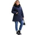 thumbnail image 3 of Agnes Orinda Women's Plus Size Parka Jacket Windbreaker Faux Fur Hood Drawstring Fleece Lined Zipper Buttons Coat with Pockets 1X Navy Blue, 3 of 5