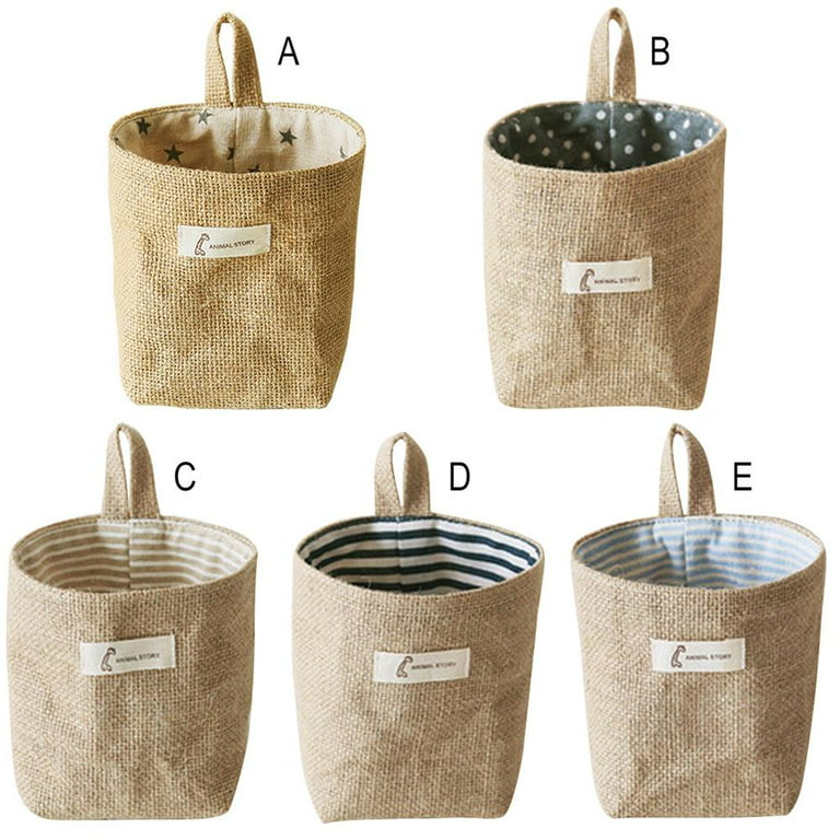 Cotton Linen Storage Baskets Foldable Wall-Hanging Bag Small Wicker Baskets  Home Organizer