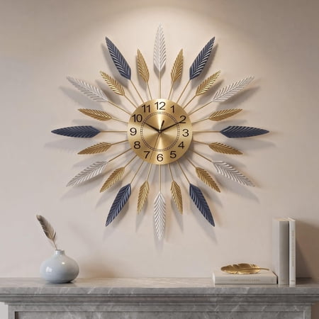 DESIGNICE 30 Large Wall Clock,Mid Century Modern Silent Non Ticking Battery Operated Sunburst Wall