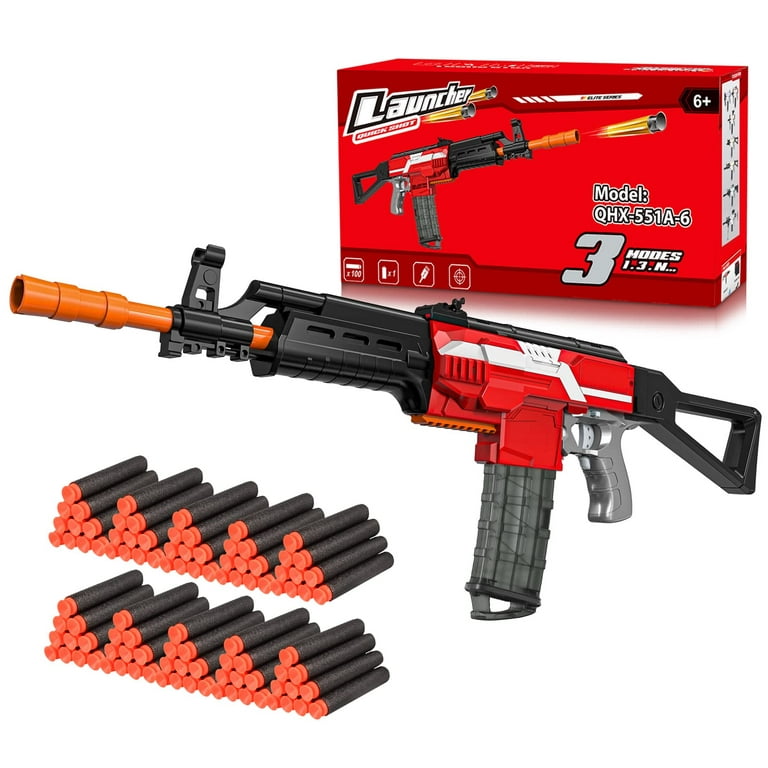 Automatic Toy Guns for Nerf Bullets, Electric Toy Foam Blasters & Guns with 3 Shooting Modes, DIY Machine Gun with 100 Pcs Refill Darts, Multi-Player Game for 6-12 Year Old Boys