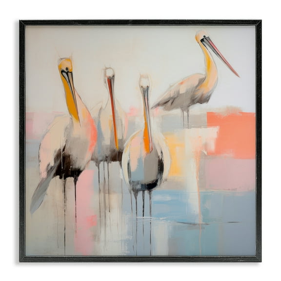 Stupell Industries Abstract Pelicans Scene Animals & Insects Painting Black Framed Art Print Wall Art, 12 x 12