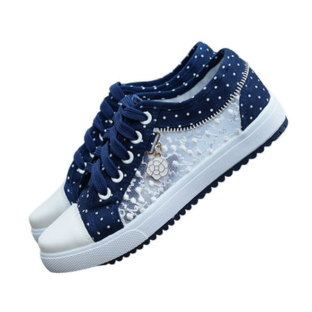 

Women Flat Casual Canvas Shoes Breathable Mesh Embroidered Pattern Sneakers for Fitness Sports Casual Wear 38 Dark Blue
