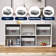 thumbnail image 4 of Ornavo Home Foldable Collapsible XLarge Storage Box Bins Linen Fabric Shelf Basket Cube Organizer with Leather Handles and Lid - Set of 3 - 16.5 x 11.8 x 7.5, 4 of 5