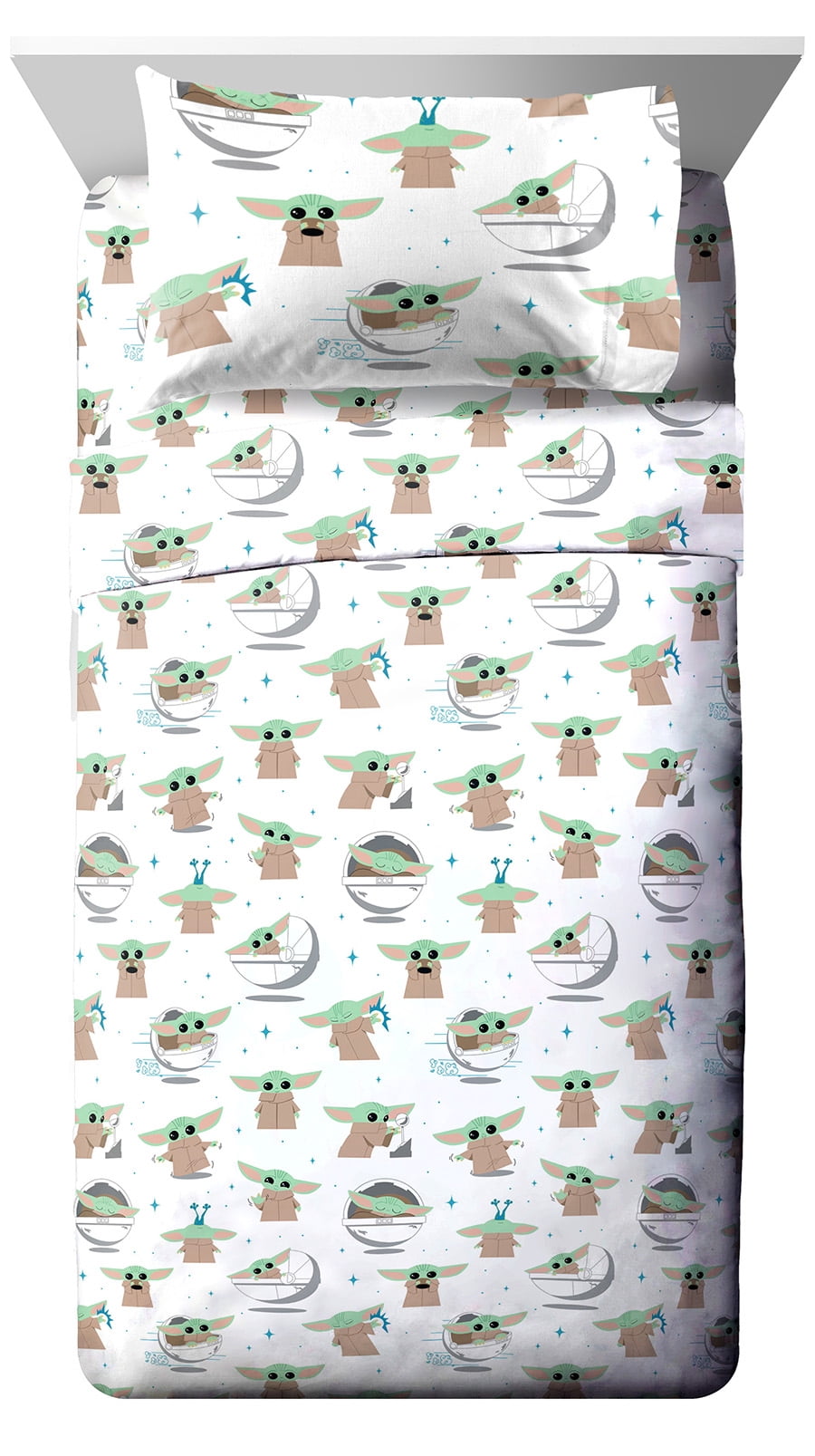 Disney The Mandalorian 4-Piece Baby Yoda Grogu and Friends Kids White Microfiber Bed-in-a-Bag, Twin