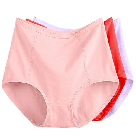 ATOYSOY Women s Clearance Solid Panty Comfy Stretchy Underpants Shapewear Control Briefs for Ladies Multipack Plus Size Hip Lifting Cotton Panties  3 Pack Red XL