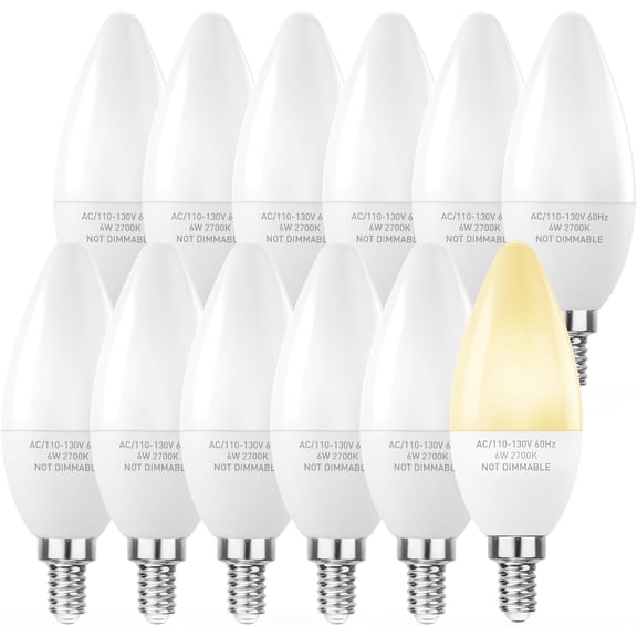 E12 LED Light Bulbs B11 Candelabra Bulbs 60W Equivalent, Non-Dimmable 6W LED Candle Chandelier Bulb 600 Lumen, 2700K Daylight White, Pack of 12