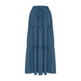 thumbnail image 4 of Zunfeo Boho Skirts for Women Ruffles Maxi Vintage Casual Prairie Skirt Ruched Elastic High Waisted Holiday Skirts Blue 8, 4 of 7