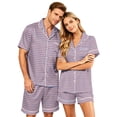 thumbnail image 2 of Couples Pajamas Matching Sets Silk Satin Short Sleeve Button Down Pjs Sleepwear Satin Pjs Shorts Set Soft Loungewear S-Xxxxl(Women), 2 of 5
