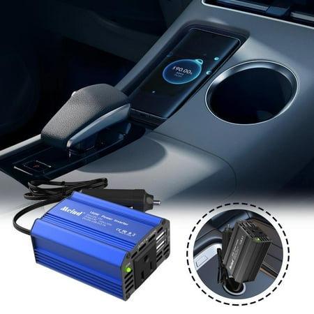 YiBai 150W Car Power Inverter 12VDC To 110V AC Converter Vehicle Adapter Plug Outlet With 3.1A USB Car Charger For Laptop Computer Blue