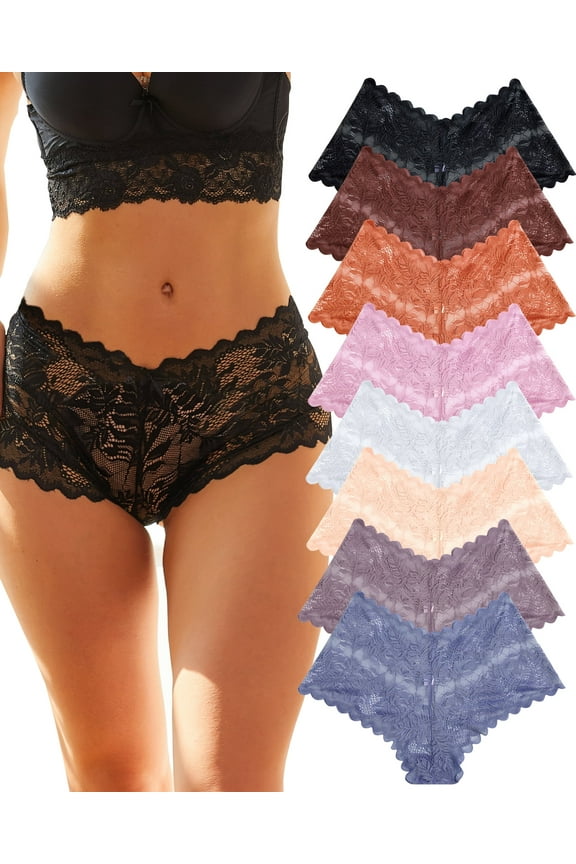 IF YOU 8 Pack Lace Underwear for Women V-Waist Boy Shorts Panties Invisible Cheeky Briefs Ladies S-XL