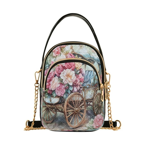 YAZAOO Cross Body Fashion Shoulder Waist Purse Bags Victorian Carriage with Roses Pocket Handbags