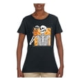 thumbnail image 2 of Wild Bobby Pumpkin Spice Latte Skeleton Orange Black and White Halloween Women Graphic Tee, Black, Small, 2 of 6