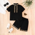 thumbnail image 6 of Bainana Toddler Boys 2 Pieces Outfit Set Floral Print Short Sleeve Crew Neck Shirts And Shorts Set Comfortable Leisure Little Boys Festival Holiday Daily Wear Black Size 6-7 Years, 6 of 9