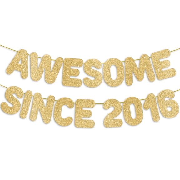 Awesome Since 2016 Gold Glitter Banner, Happy 10th Birthday Decorations for Girl, 10 Year Old Anniversary Party Decor for Boy
