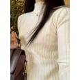 thumbnail image 6 of Women's Ruffled Mock Neck Long Sleeve Sweater, Lightweight Solid Hollow Jacquard Cozy Knit Pullover Base Top, Dressy Casual Fall Winter Outfits, 6 of 7