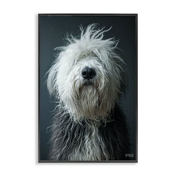 Stupell Industries Shaggy Pup Portrait Animals & Insects Painting Black Framed Art Print Wall Art, 12 x 18