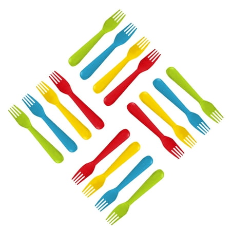 Plaskidy Plastic Kids Forks - Set of 16 Toddler Forks BPA Free / Dishwasher Safe Kids Utensils Set Brightly Colored Kid Forks Flatware Set Great for Kids and Toddlers Fork