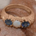 thumbnail image 5 of LBG British Made 14k Rose Gold Natural Opal & Sapphire Womens Anniversary Ring - 33 size options - Size 10.25, 5 of 7