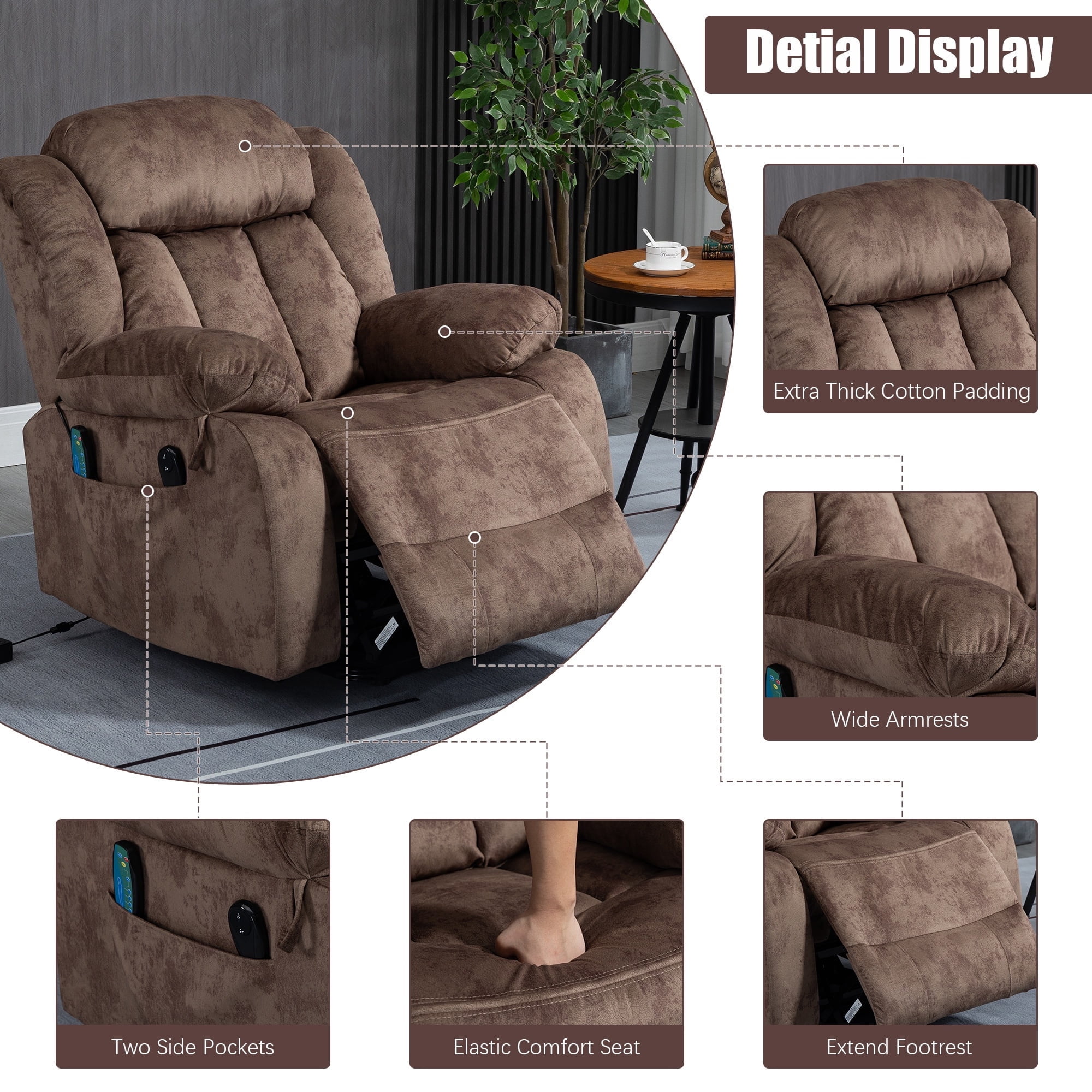 Aukfa Power Lift Recliner with Massage&Heat for Elderly, 23" Deep Seat Armchair, Infinite Position, Brown