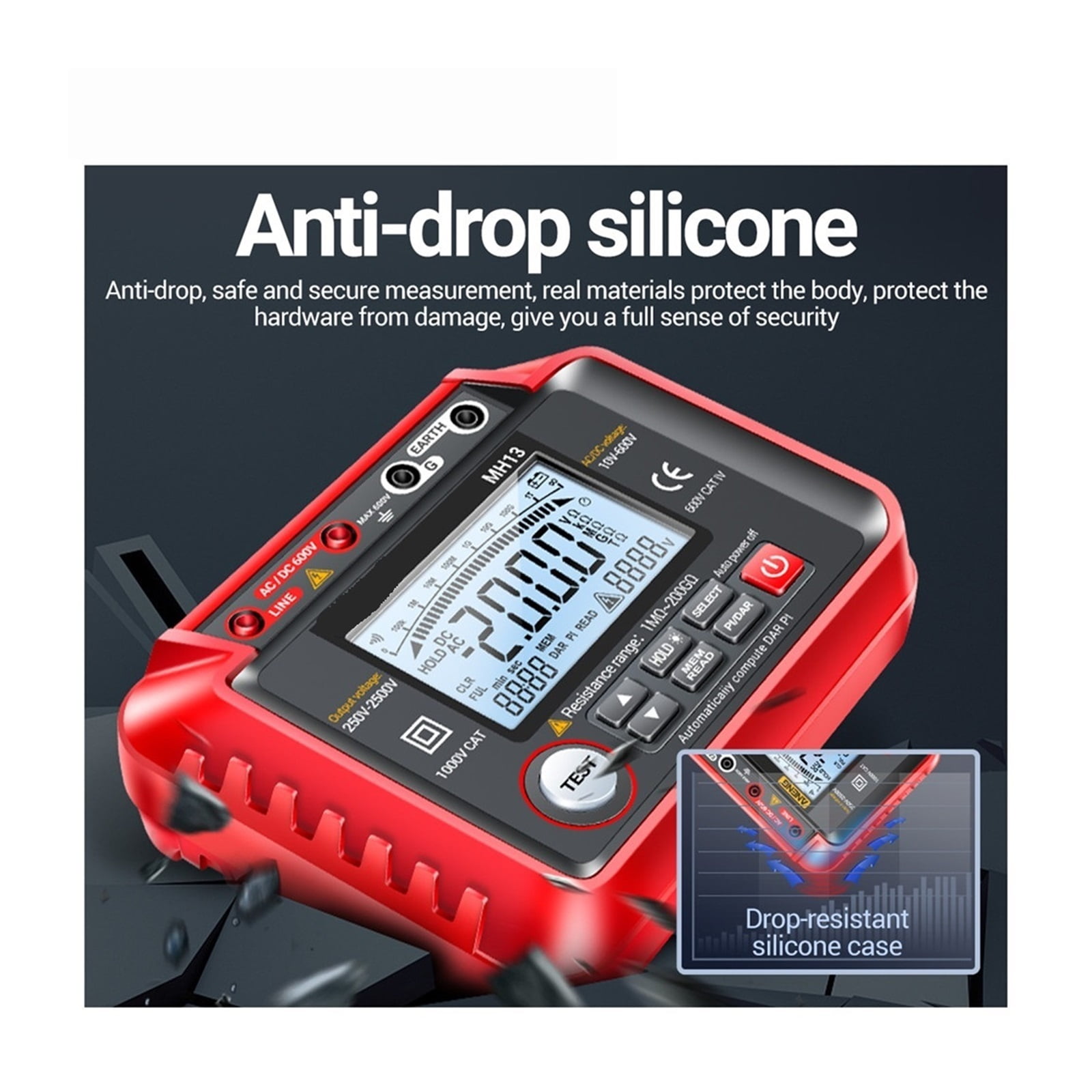 MH13 Ohm Tester Digital Multimeter Megometro Insulation Earth High Voltage Resistance Meter Tester Megohmmeter Tool