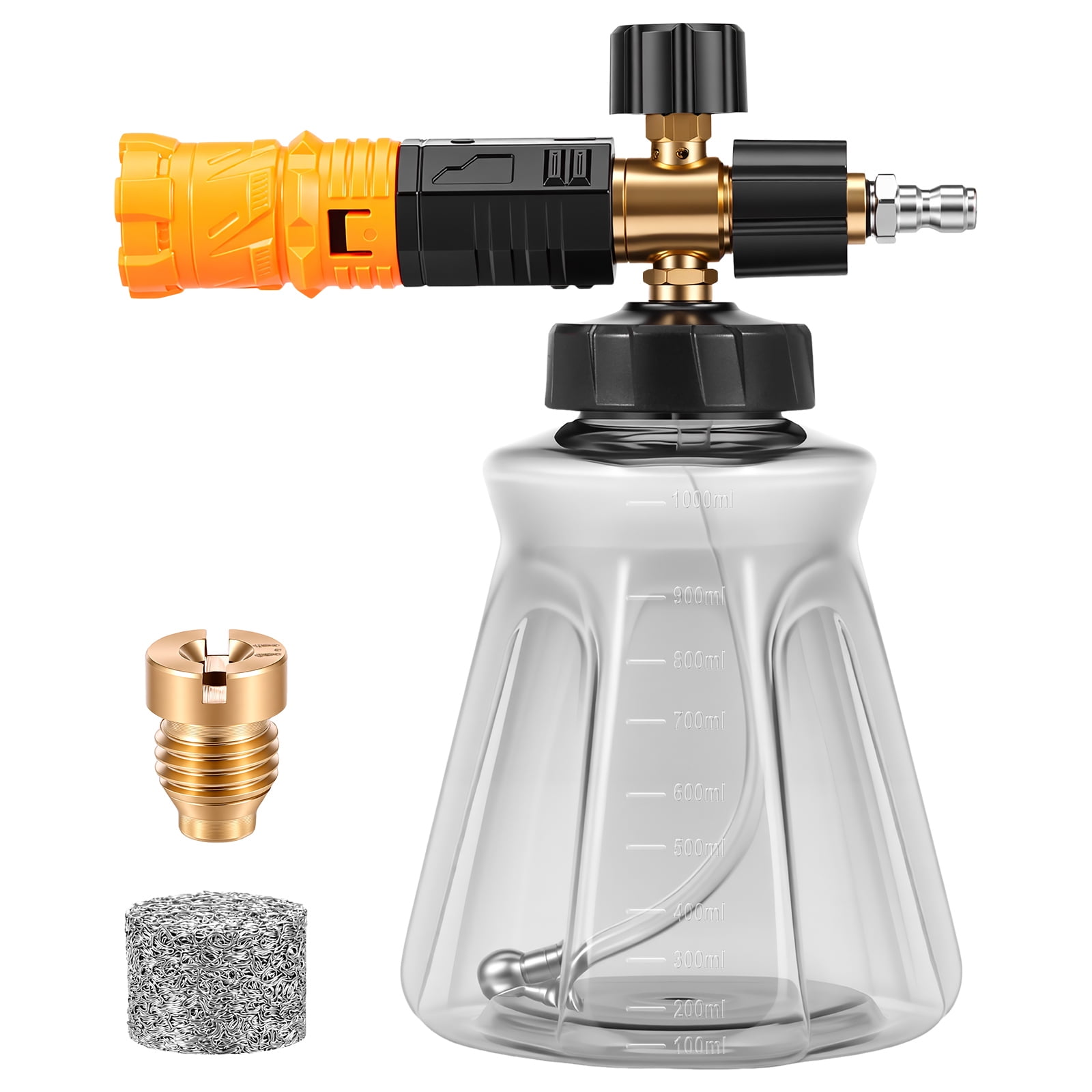 Professional Foam Cannon for Pressure Washer, 1000-4000 PSI Snow Foam Lance with 1.1mm & 1.2mm Orifice Nozzles, 360° Adjustable Spray Pattern, 1/4" Quick Connector for Car Wash and Home Cleaning