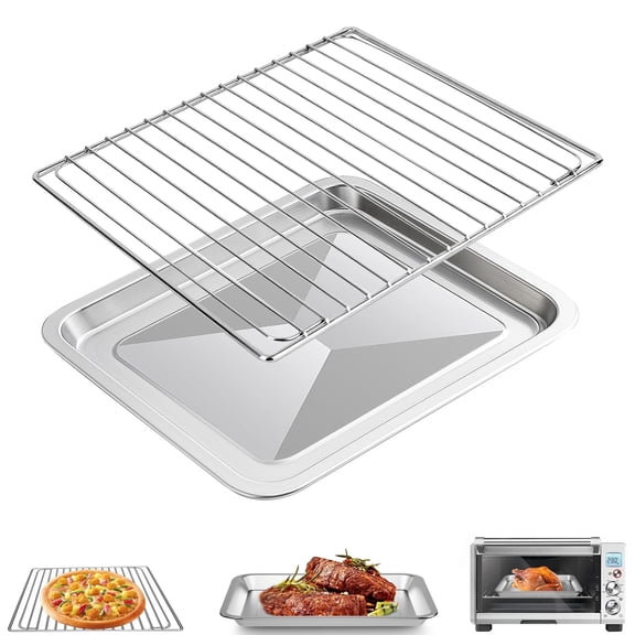 GCQ 2-Piece Stainless Steel Non-stick Air Fryer Grill Set, 14 x 11.6 in Rack & 11.77 x 11.77 in Tray, Replacement Accessories for Breville Oven BOV845BSS, Dishwasher Safe