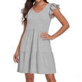 thumbnail image 4 of Womens Summer Casual Dresses V Neck Ruffle Cap Sleeve with Pockets Tiered Pleated Flowy Lounge Vacation Mini Dress,Sizes S-2XL, 4 of 6