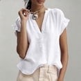 thumbnail image 6 of LEKODE Womens Linen Blouses Button Down Shirts Mexican Shirts Cute Shirts Short Sleeve Shirts Vintage Tshirts Plain Workout Tops Plus Size Tops Women Summer Top White S, 6 of 7