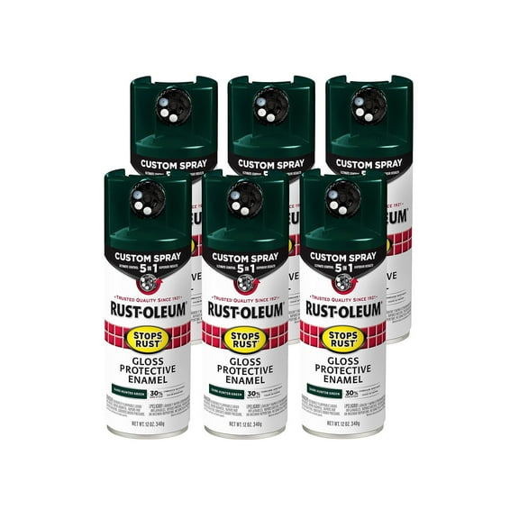 Rust-Oleum 376902-6PK Stops Rust Custom Spray 5-in-1 Spray Paint, 12 oz, Gloss Dark Hunter Green, 6 Pack