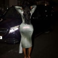 thumbnail image 2 of Metallic Evening Dress with Deep Plunge and High Slit (L, Grey), 2 of 7
