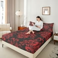 thumbnail image 4 of jejeloiu Rustic Victorian Floral Queen Sheet Sets,Magic Cartoon Dragon Flat Sheet,Red Damask Baroque Queen Fitted Sheet For Teens,Breathable Home Decor,4-Piece, 4 of 7