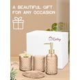 thumbnail image 7 of Cirhy Amber Brown Glass Bathroom Accessories Set, 4 Piece Bathroom Set with Soap Dispenser, Toothbrush Holder, Qtip Holder and Tray, Vintage Bathroom Decor Set for Home Apartment, 7 of 7