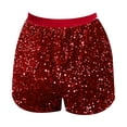 thumbnail image 4 of GEWSEY Women's Sparkly Sequin Shorts Elastic Waist Glitter Straight Leg Party Shorts with Pockets (Red, L), 4 of 7