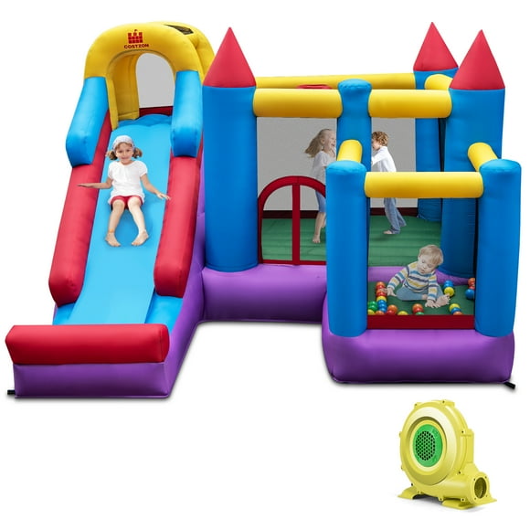 Costway 5-In-1 Inflatable Bounce Castle with Basketball Rim & Climbing Wall w/ 735W Blower