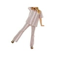 thumbnail image 5 of Franhais Women 2PCS Pants Suit, Print Short Sleeve Lapel Blouse, Straps Waistband Loose Long Pants, 5 of 9