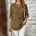 thumbnail image 4 of Turilly Women's Gingham Plaid Button-Up Shirt, V-Neck 3/4 Sleeve Tunic Top with Roll Up Tab Sleeves Casual Spring Blouse, 4 of 6