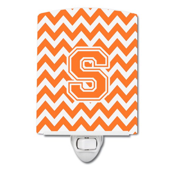 Caroline's Treasures CJ1046-SCNL Letter S Chevron Orange and White Ceramic Night Light, 6x4x3", multicolor