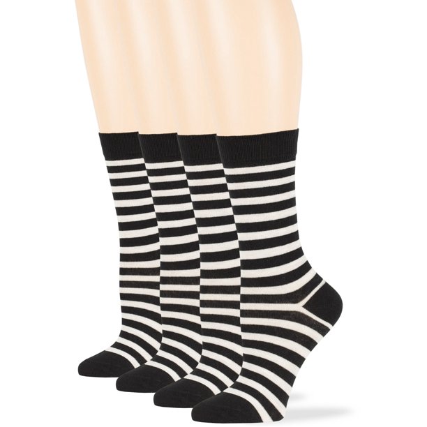 7BIGSTARS KINGDOM Womens Cotton Striped Thin Crew Socks, Black