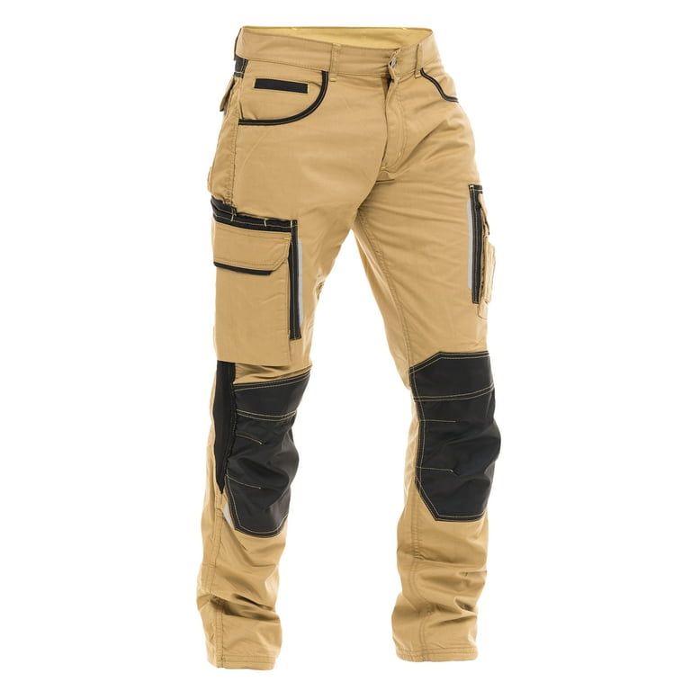 Mens Construction Pants Utility Work Heavy Duty Workwear Trousers Carpenter  Knee Reinforcement Cordura Safety Pants Khaki W40-L30