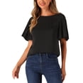 thumbnail image 1 of INSPIRE CHIC Blusas de Manga Corta con Mangas de Mariposa para Mujeres, Cuello Redondo, Color Negro, Talla S, 1 of 6