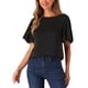 thumbnail image 1 of INSPIRE CHIC Blusas de Manga Corta con Mangas de Mariposa para Mujeres, Cuello Redondo, Color Negro, Talla S, 1 of 6