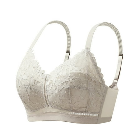 Yyeselk Women s Lace Bra Lightly Lined Cup Wirefree Unpadded Bra Full Coverage Everyday Bra Plus Size Minimizer Bra Beige 80C