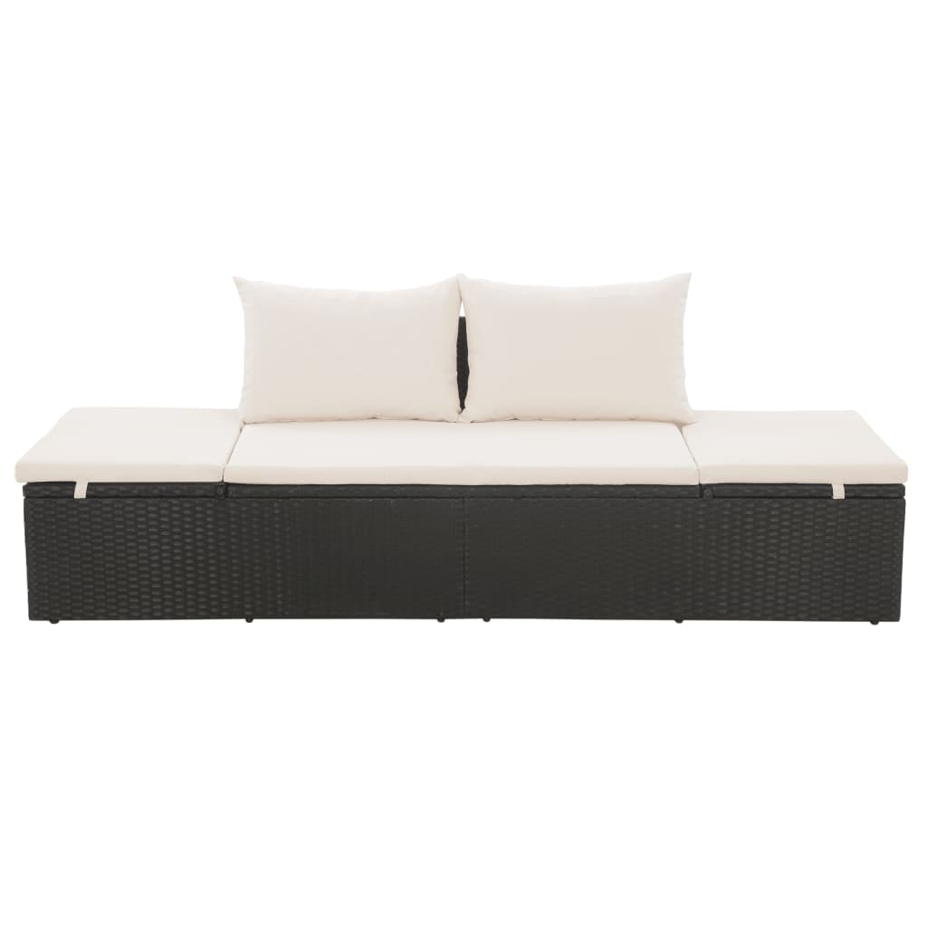 Veryke Outdoor Convertible Daybed Sofa with Cushion Pillows, Rattan Chaise Lounge Patio Furniture - Black and Cream White